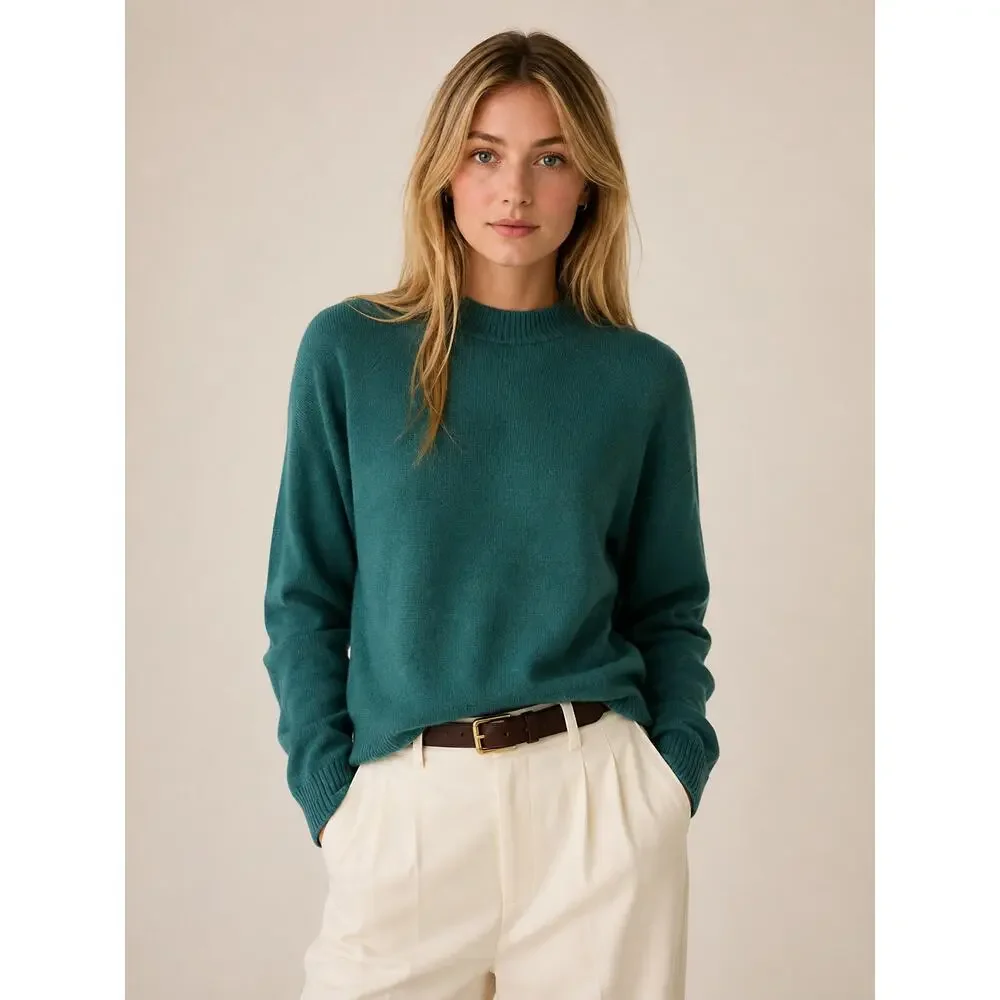 J.Crew Roll Neck Sweater Merino Wool Green Small Preppy Quiet Luxury Old Money